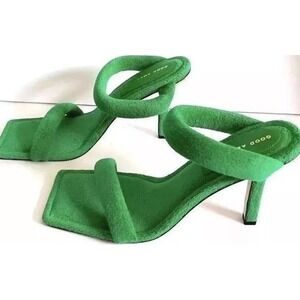 Good American Sandals For 11.5 Green Terry Cloth Slide Heels dust bag Square Toe